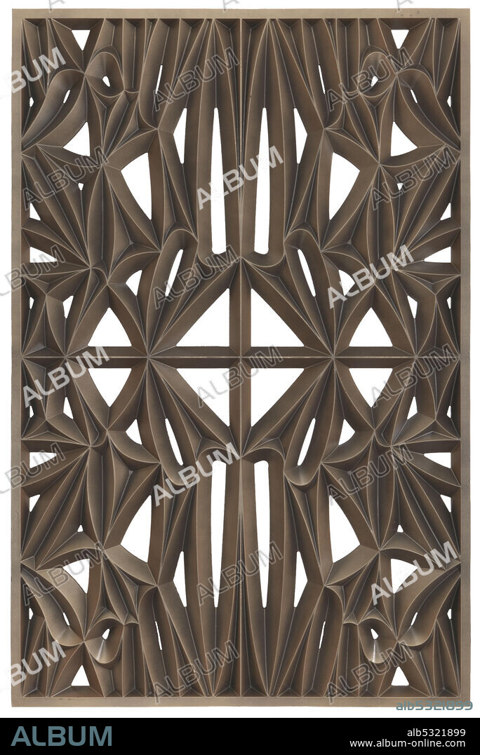 PEERLESS PATTERN WORKS, MOREL INDUSTRIES, DURA INDUSTRIES and NORTHSTAR CONTRACTING. An openwork cast aluminum panel of the type used to fabricate the cladding that covers the exterior of the National Museum of African American History and Culture, located on the National Mall in Washington, DC. The panel's bronze color is the final finish, a Custom Artisan 3.5 in a 5-coat Kynar system, a costum Valspare mixture used for each layer of the 5-coats, and is the same as the color of the panels installed on the NMAAHC building. Panels with varying levels of opacity are used on each side of the building, to regulate the amount of light that enters the building. This panel is the Type E design, with an opacity or density of 85% (15% open). This panel was fabricated at the same time as the panels installed on the building. The tooling for the Corona panels was made at Peerless Pattern Works in Portland, Oregon. The panels were cast at Morel Industries in Portland, Oregon. After painting, the panels were sent to Cleveland, Ohio to Northstar Contracting for assembly onto carrier frames prior to installation on site. The panel sometimes is referred to as a "corona panel," because these panels encapsulate the stacked upper levels of the building's design, referred to as the "corona" levels by the architects. The stacked shape of the building itself was designed to relfect the stacked top portions of Yoruba carved wood columns by Olowe of Ise found on traditional buildings in Nigeria. This top portion is known as a "capital" in architectural vocabulary, and the architects also use the words "crown" and "corona" to refer to the design inspiration they gained from this top portion of Yoruba column.