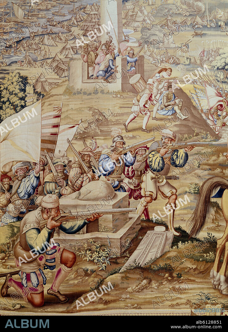 ANÓNIMO. GUERRA DE TUNEZ 1535 - ATAQUE A LA GOLETA - TEJIDO EN 1740 POR LA REAL FABRICA TAPICES POR ORDEN FELIPE V.