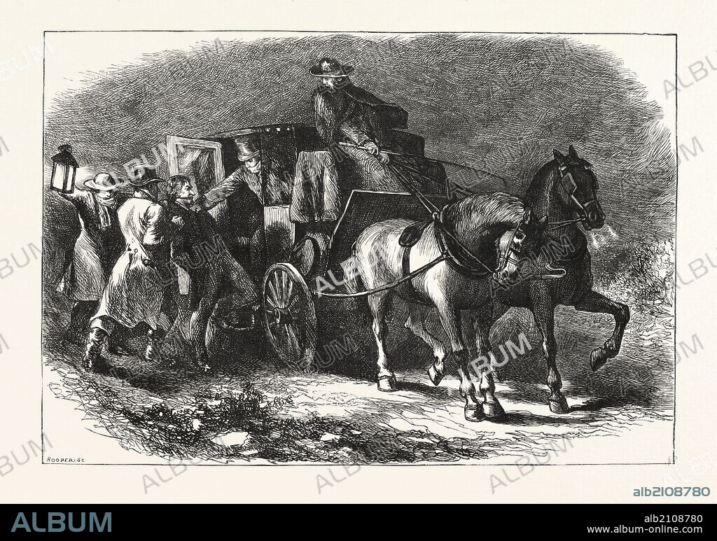 THE ABDUCTION OF WILLIAM MORGAN, He was a resident of Batavia, New York, whose disappearance and presumed murder in 1826 ignited a powerful movement against the Freemasons, a fraternal society that had become influential in the United States, US, USA, 1870s engraving.