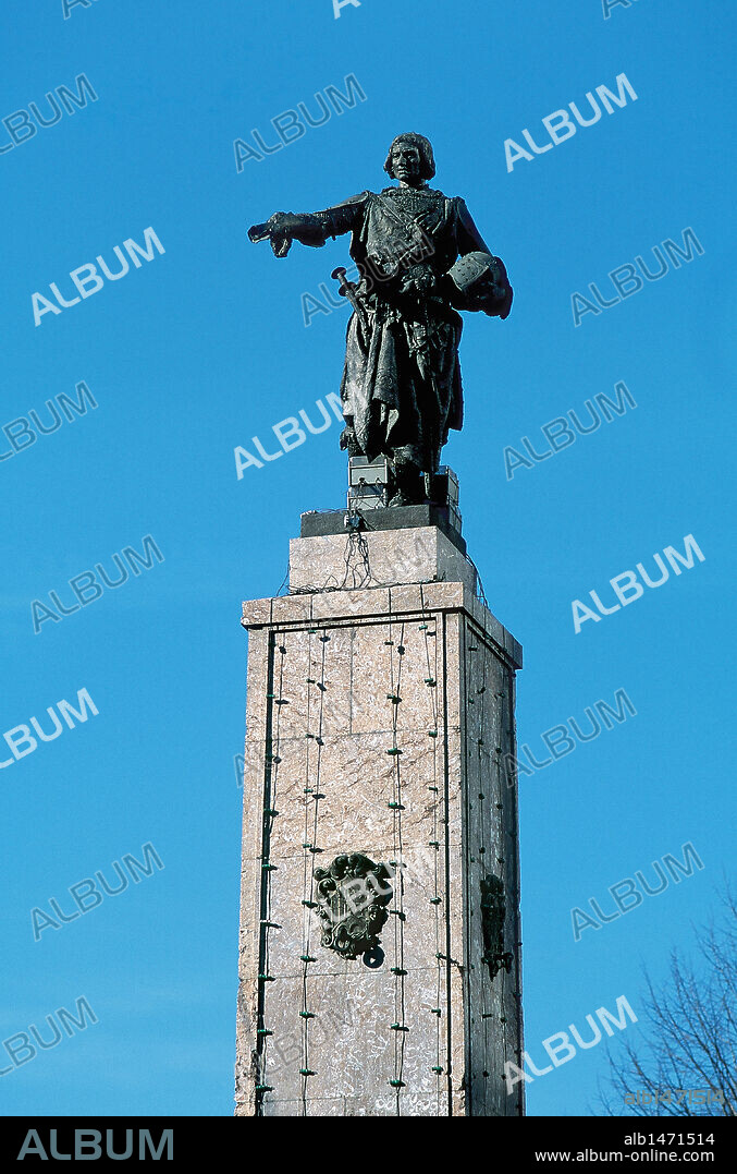DIEGO LOPEZ V DE HARO (h.1250-1310). Político castellano, Señor de Vizcaya. Fundador de la ciudad de Bilbao. ESTATUA obra de 1890 de Mariano Benlliure. BILBAO. Provincia de Vizcaya. País Vasco.