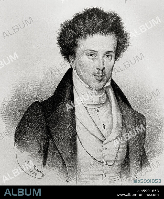 Dumas, Alexandre (Dumas père); French. Writer; Villers-Cotterets 24.7.1802 - Puys at Dieppe 5.12.1870. Portrait. Chalk lithograph after drawing, 1832, by Antoine Maurin (1793-1860). Paris, Bibliothèque Nationale.