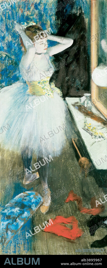 HILAIRE-GERMAIN-EDGAR DEGAS. Dancer in Her Dressing Room. Date/Period: 1874/1884. Pastel and peinture d'essence on campus. Width: 37.7 cm. Height: 87.9 cm.