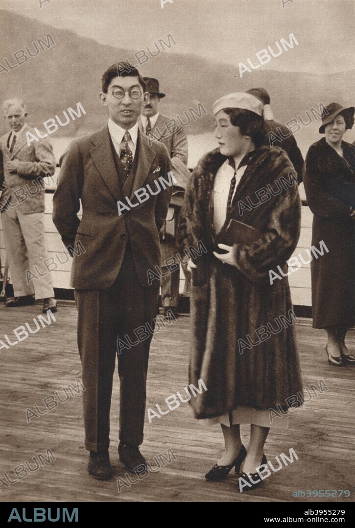 'Prince Chichibu and Princess Chichibu arriving on the Queen Mary, April 12th, 1937, for King George VI's coronation'. Prince Chichibu was representing his brother the Emperor of Japan. From The Coronation of King George VI and Queen Elizabeth. [Odhams Press Ltd., London, 1937].