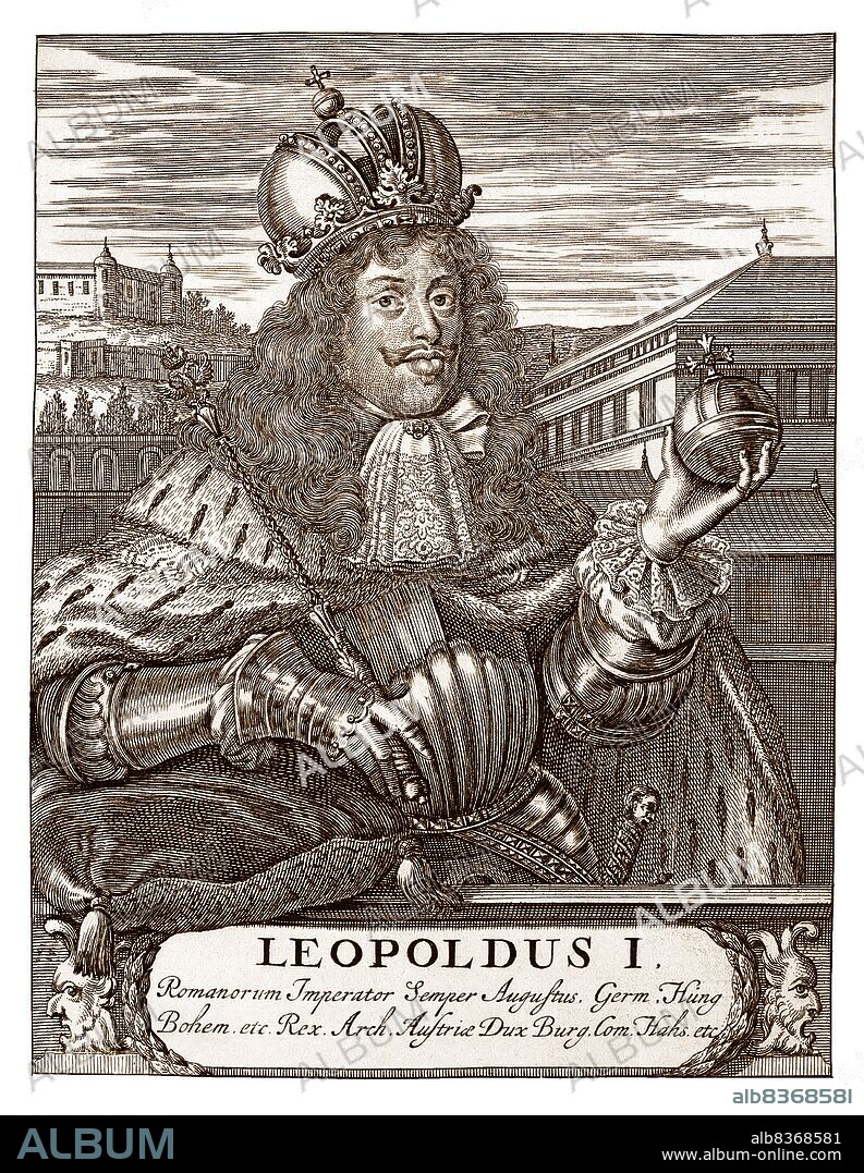 Leopold I (1640-1705) was the second son of Emperor Ferdinand III, and became heir apparent after the death of his older brother, Ferdinand IV. He was elected Holy Roman Emperor in 1658 after his father's death, and by then had also already become Archduke of Austria and claimed the crowns of Germany, Croatia, Bohemia and Hungary.