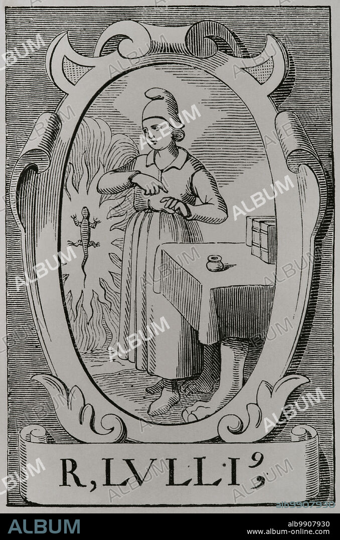 JEAN DE VRIES. 16TH-CENTURY ARTIST.. Ramon Llull (h. 1232-1316). Religioso, filósofo, poeta, místico, teólogo y misionero mallorquín. El alquimista Raymond Lulle. Retrato según un grabado de Jean de Vries en el siglo XVI. Sciences & Lettres au Moyen Age et à l'époque de la Renaissance. París, 1877.