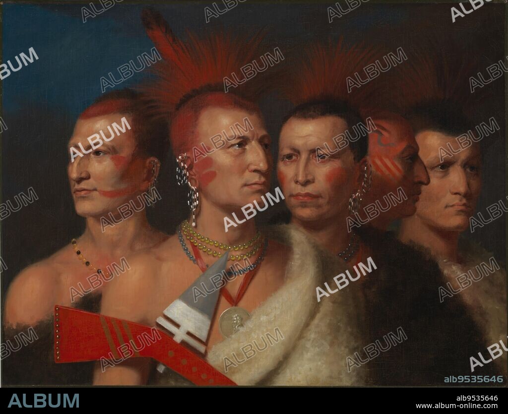 CHARLES BIRD KING. Young Omahaw, War Eagle, Little Missouri, and Pawnees. oil on canvas. Date: 1821.