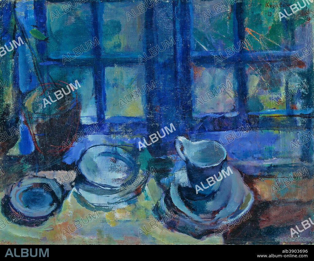 LUDVIG KARSTEN. The blue Kitchen. Date/Period: 1913. Painting. Olje på lerret. Width: 68 cm. Height: 53 cm.