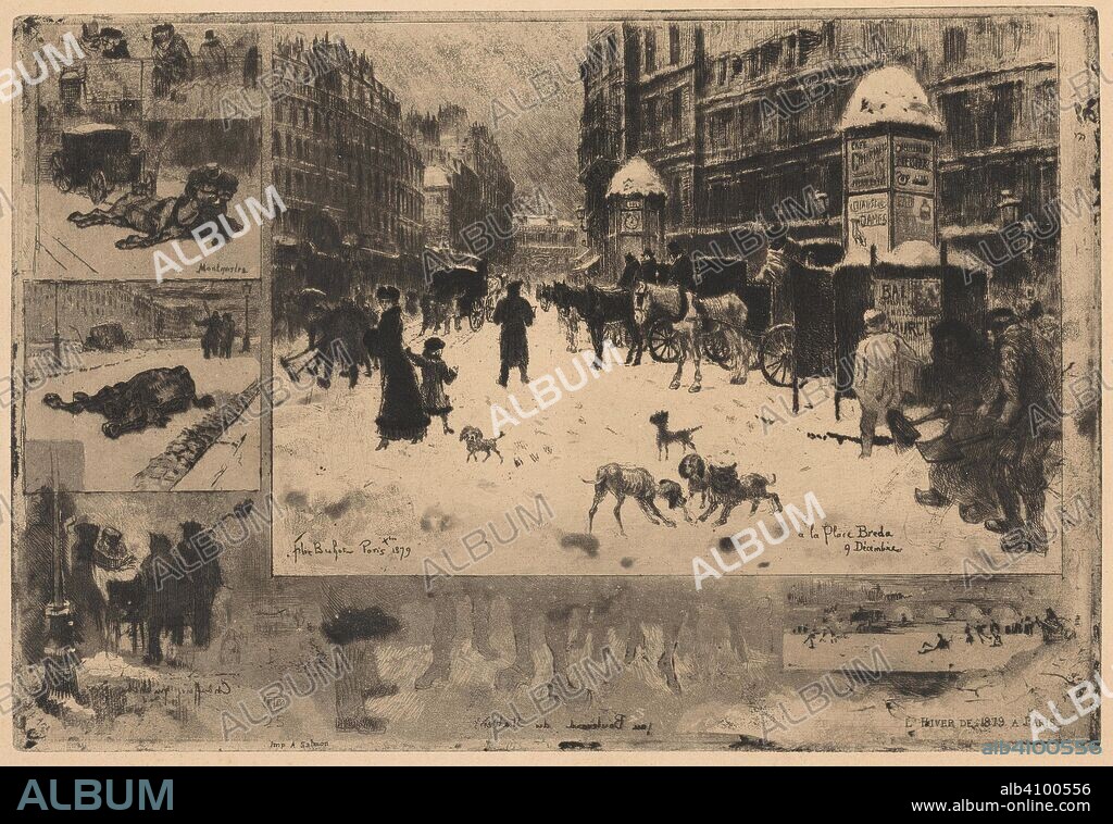 FÉLIX HILAIRE BUHOT. Winter in Paris (L'hiver à Paris) or Snow in Paris (La neige à Paris). Dimensions: 31.3 cm x 44.2 cm, 25.5 cm x 36.4 cm, 23.9 cm x 34.8 cm.