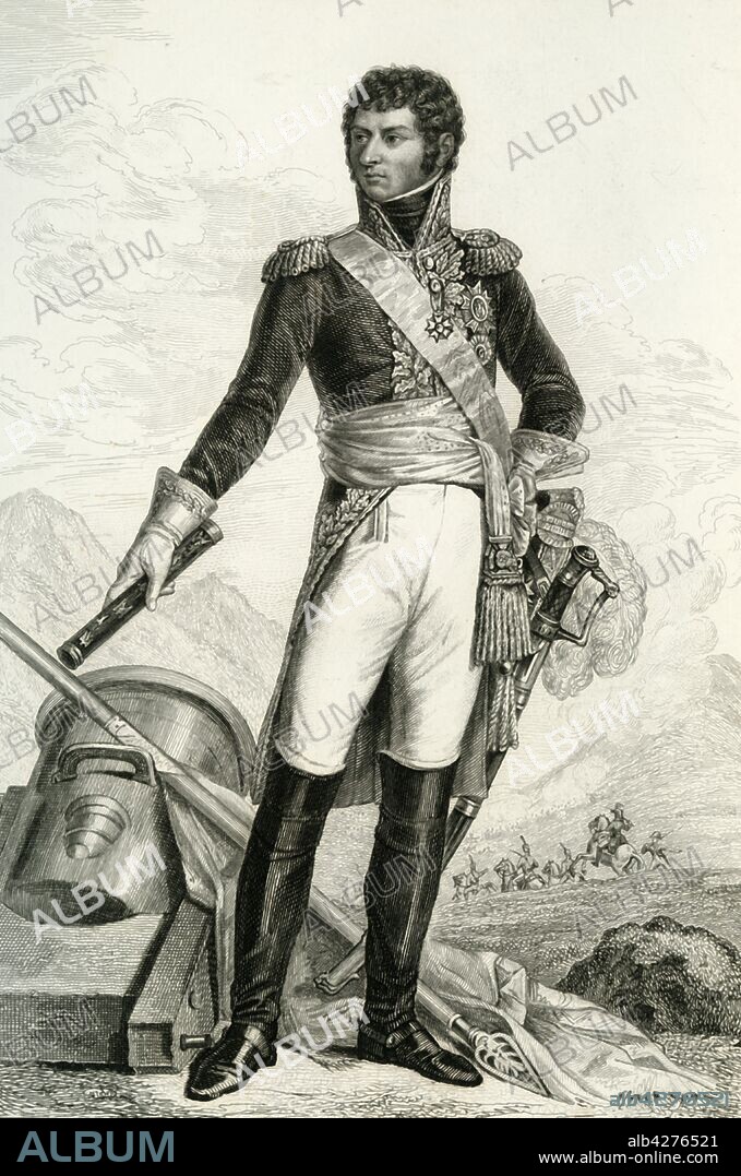 FRANCOIS PIGEOT. Charles XIV John of Sweden, 1804, (1839). 'Bernadotte (Jean-Baptiste-Jules) Prince de Ponte-Corvo, Maréchal de France'. Portrait of Charles XIV John of Sweden (1763-1844, born Jean-Baptiste Bernadotte) was King of Sweden and Norway (where he was known as Karl III Johan) from 1818 until his death. French by birth, Bernadotte served a long career in the French Army. He was created a Marshal of France by Napoleon I, though the two had a turbulent relationship. His service to France ended in 1810, when he was elected heir to the Swedish throne. From "Galerie Des Maréchaux De France. Dédiée à l'Armée de Terre et de Mer" (Gallery of the Marshals of France. Dedicated to the Army of Land and Sea), by Charles Gavard. [De Fain, Paris, 1839].
