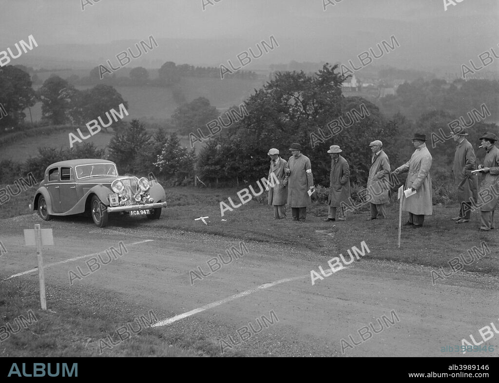 SS Jaguar Saloon 1937 Vehicle Reg. No.  ACA947.  Event Entry No: 19. Driver: Hickman, B.A. Place: S.W.A.C. Welsh Rally. Date: 30.6-3.7.37.