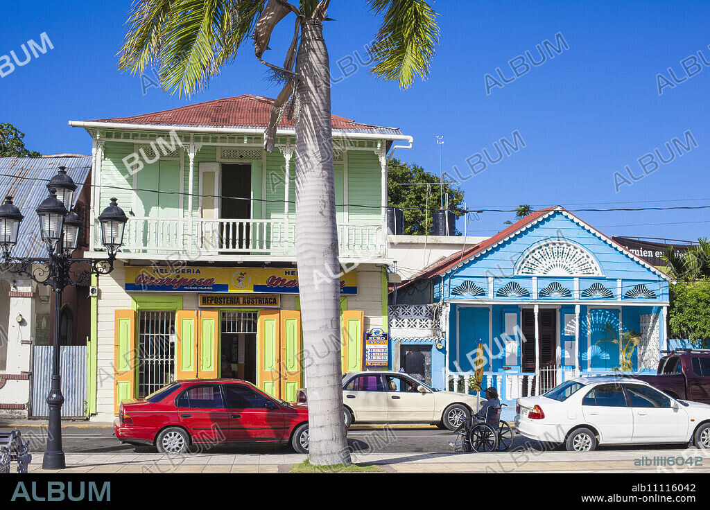 Victorian gingerbread buildings surrounding Central Park, Puerto Plata, Dominican Republic, West Indies, Caribbean, Central America.
