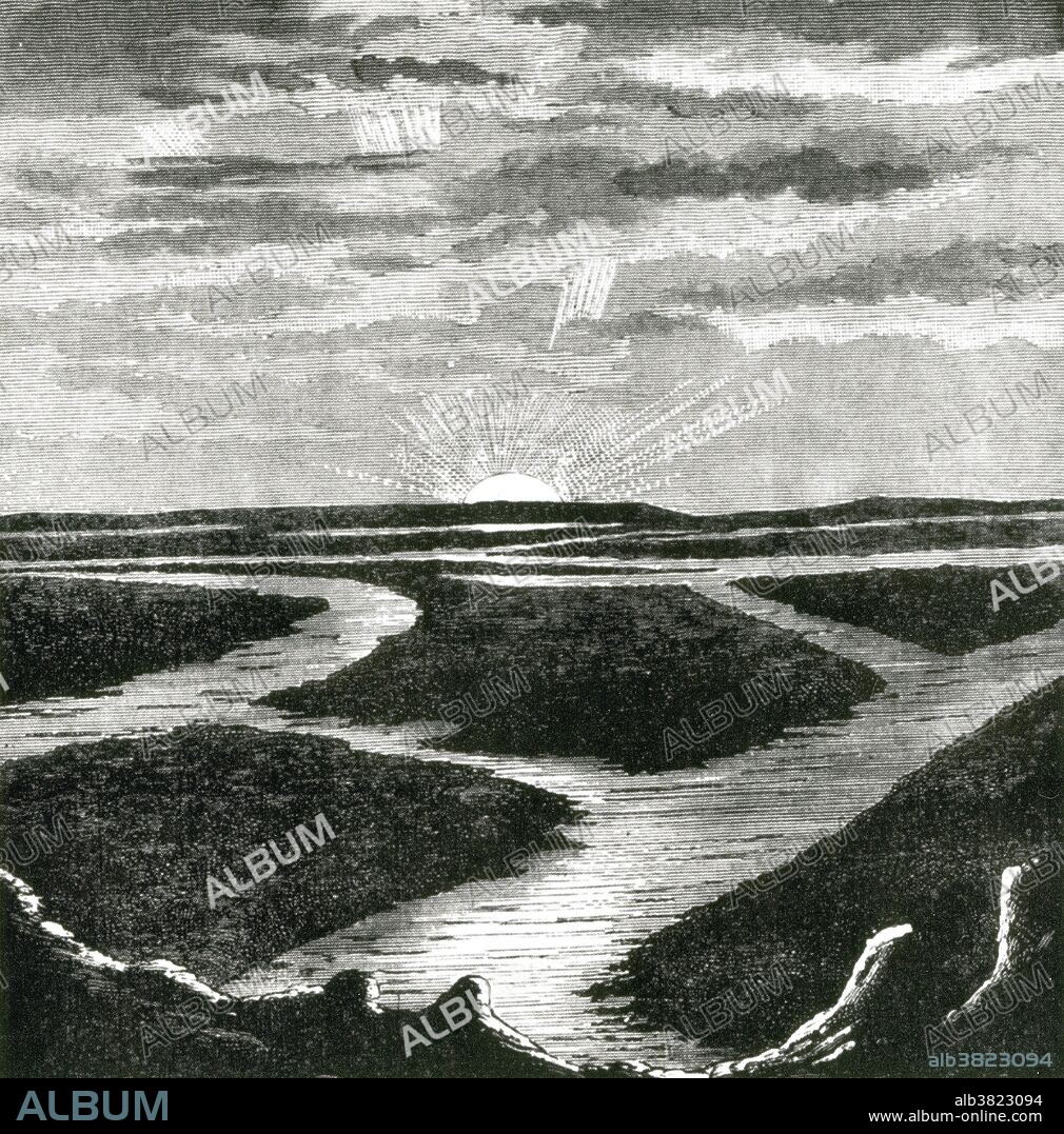 Inspired by the Schiaparelli observations, Flammarion drew a series of landscapes of Mars and other worlds in his Les terries du ciel, 1884. Nicolas Camille Flammarion (February 26, 1842 - June 3, 1925) was a French astronomer and author of popular science works about astronomy, several notable early science fiction novels, and several works about Spiritism and related topics. He published the magazine L'Astronomie and maintained a private observatory at Juvisy-sur-Orge, France. In 1907 he wrote that he believed that dwellers on Mars had tried to communicate with the Earth in the past. In 1910 for the appearance of Halley's Comet, he believed the gas from the comet's tail "would impregnate (the Earth's) atmosphere and possibly snuff out all life on the planet.'" He has been described as an "astronomer, mystic and storyteller" who was "obsessed by life after death, and on other worlds, and (who) seemed to see no distinction between the two." He died in 1925 at the age of 83.