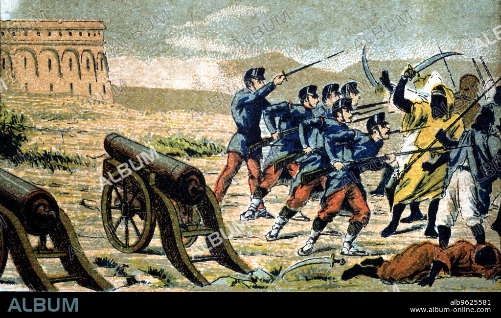 War of Melilla (1893), fight at Fort Cabrerizas, drawing of the time.