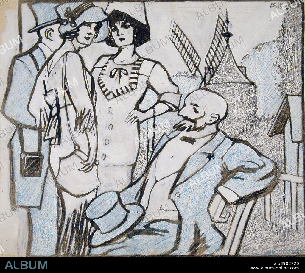 JUAN GRIS. Aux courses des Longchamps. Date/Period: 1913. Drawing. Ink, gouache and coloured pencil on cardboard. Height: 324 mm (12.75 in); Width: 385 mm (15.15 in).