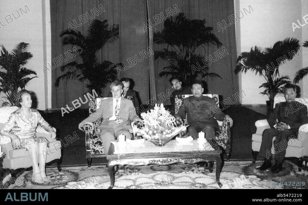 Pol Pot and Khieu Samphan meeting with Nicolae Ceausescu and wife Elena, Bucharest, Romania, May 28-30, 1978. Picture from the archives of the Romanian Communist regime. Nicolae CeauÈ™escu (26 January 1918 - 25 December 1989) was a Romanian politician and dictator who was the Secretary General of the Romanian Communist Party from 1965 to 1989, President of the Council of State from 1967, and President of Romania from 1974 to 1989. His rule was marked in the first decade by an open policy towards Western Europe, and the United States, which deviated from that of the other Warsaw Pact states during the Cold War. He continued a trend first established by his predecessor, Gheorghe Gheorghiu-Dej, who had tactfully coaxed the Soviet Union into withdrawing its troops from Romania in 1958. CeauÈ™escu's second decade was characterized by an increasingly erratic personality cult, nationalism and a deterioration in foreign relations with the Western powers as well as the Soviet Union. CeauÈ™escu's government was overthrown in a December 1989 revolution, and he and his wife were executed following a televised and hastily organised two-hour court session.