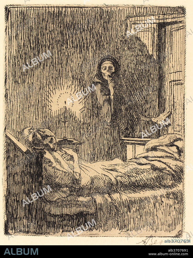 ALBERT BESNARD. Discreet (Discrète). Dated: 1900. Dimensions: plate: 13.8 x 11.4 cm (5 7/16 x 4 1/2 in.)  sheet: 45 x 32 cm (17 11/16 x 12 5/8 in.). Medium: etching in black on Van Gelder Zonen wove paper.