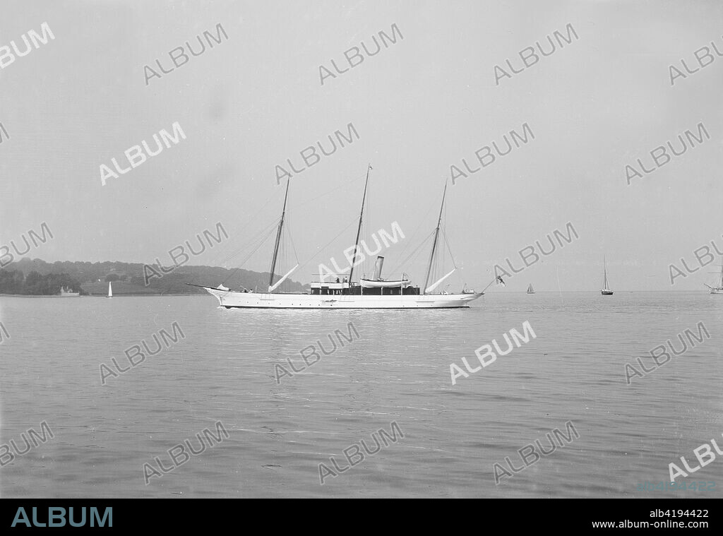 The three mast steam yacht 'Aries', built for Sir James Ramsden by Barrow Ship Building Company. 'Aries' was sunk by a mine in 1915.