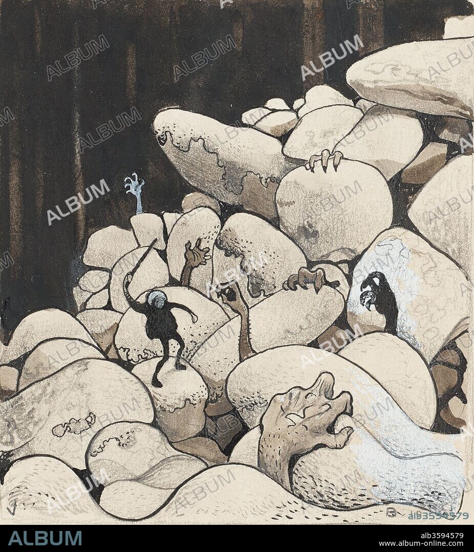 JOHN BAUER. Trolls amongst the stones. Illustration for "Bland tomtar och troll" (Among Gnomes and Trolls) by Alfred Smedberg.