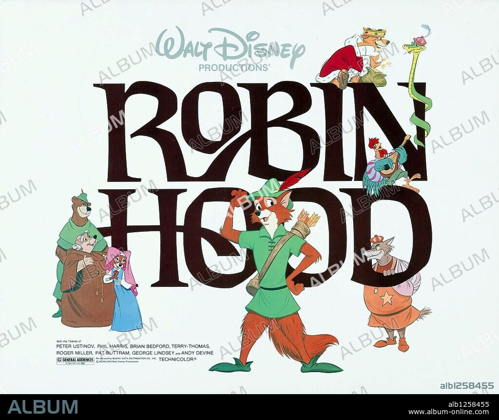 Poster of ROBIN HOOD, 1973, directed by WOLFGANG REITHERMAN. Copyright WALT DISNEY PRODUCTIONS.