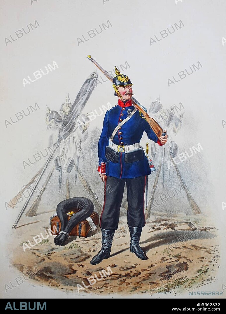 Prussian Army, Prussian Guard, Grenadier Regiment Kronprinz, 1st East Prussian Regiment, Army Uniform, Military, Prussia, Germany, Digitally Restored Reproduction of a 19th century Original, Europe.