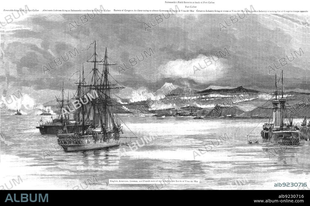 CHARLES WILLIAM WYLLIE. '' The Civil War in Chili, The Battle of Vina Del Mar', 1891. From "The Graphic. An Illustrated Weekly Newspaper", Volume 44. July to December, 1891.