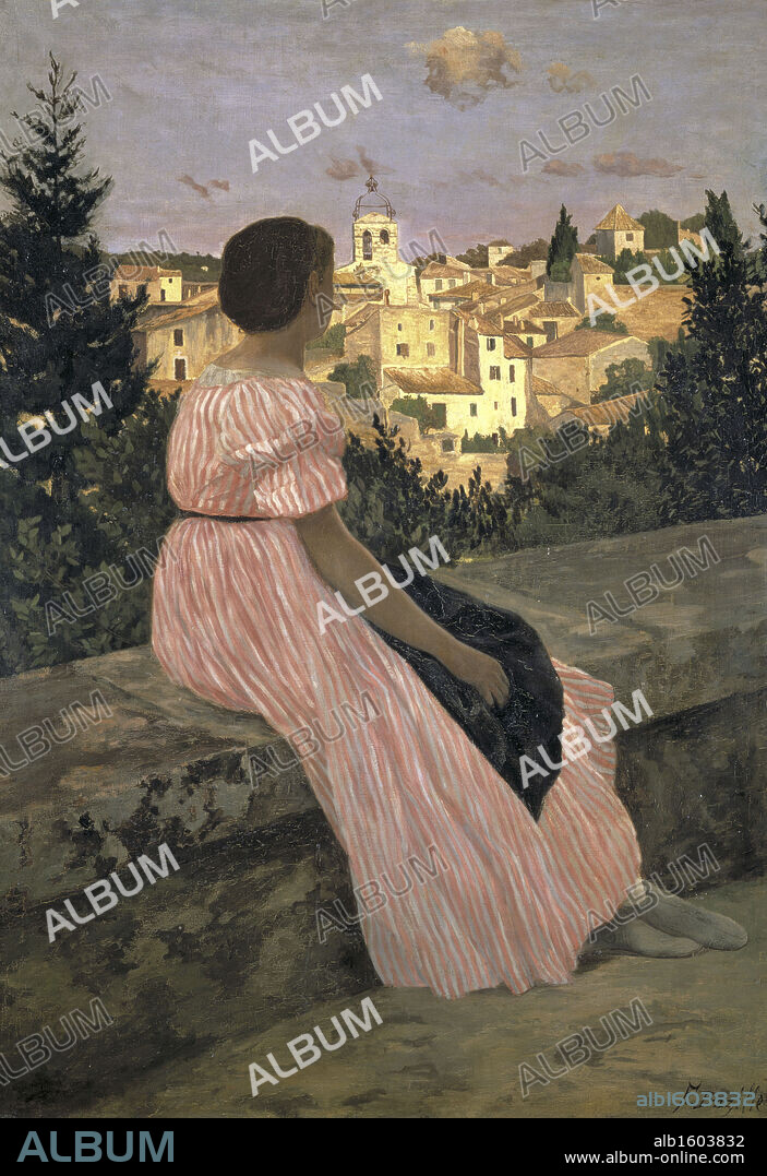 FRÉDÉRIC BAZILLE. The Pink Dress (View of Castelnau-le-Lez, Hérault)      1864   Frederic Bazille (1841-1870/French)   Oil on canvas  Musee d'Orsay, Paris.