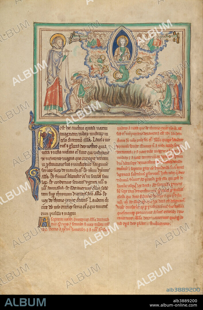 UNKNOWN. Heavenly Praise of the Victor over the Harlot. Date/Period: Ca. 1255 - 1260. Folio. Tempera colors, gold leaf, colored washes, pen and ink on parchment. Height: 319 mm (12.55 in); Width: 225 mm (8.85 in).