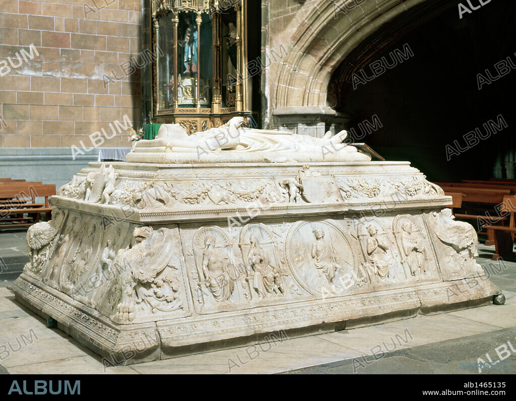 ARTE RENACIMIENTO. ESPAÑA. S. XVI. DOMENICO FANCELLI (1469-1519). Escultor italiano que desarrolló su actividad artística en España. 'SEPULCRO DEL PRINCIPE DON JUAN' (1510-1512). Mármol de Carrara. Convento de Santo Tomás. Avila. Castilla-León.