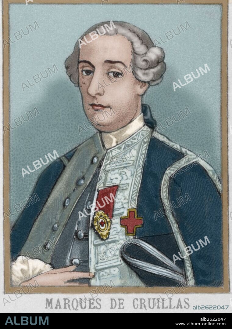 MONTSERRAT, Joaquín de (Valencia, 1700-Valencia, 1771), MARQUES DE CRUILLES. Administrador español. Participó en la guerra contra Francia (1719) y en las campañas contra Italia. En 1760 fue nombrado virrey de Nueva España. Sofocó la rebelión de Canek en Yucatán y fortificó Veracruz. Al cesar de virrey (1766) fue sometido a un juicio de residencia, del que fue absuelto. Imagen coloreada.