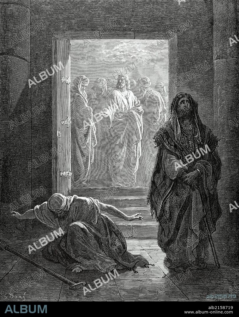 New Testament. Gospel of Luke. Chapter XVIII. Parable of the Pharisee and the Publican. Gustave Dore's drawing. Engraving 19th century.