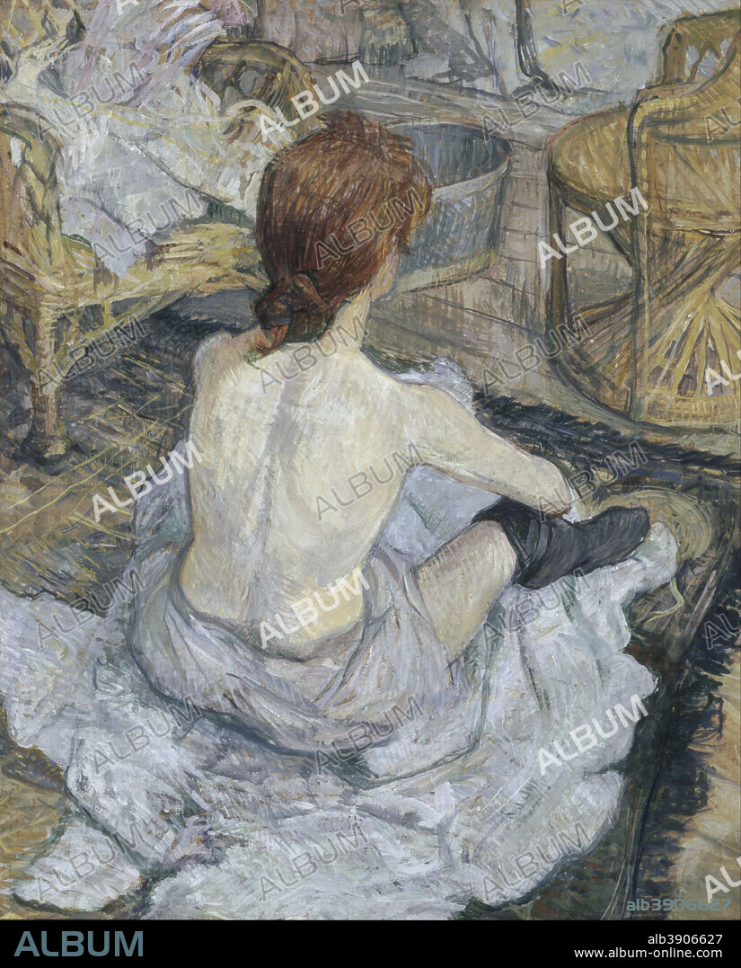 HENRI DE TOULOUSE-LAUTREC. Rousse, dit aussi La Toilette Rousse. Date/Period: 1889. Oil on cardboard. Oil on cardboard. Height: 670 mm (26.37 in); Width: 540 mm (21.25 in).
