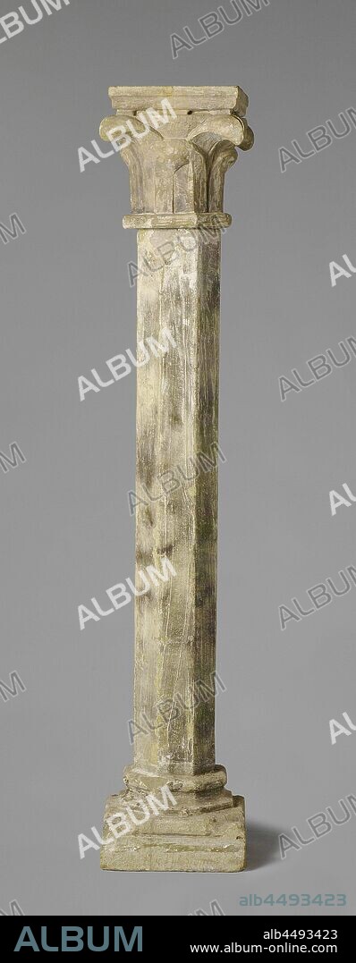 Stone column, A column of sandstone with octagonal shaft. An octagonal hollow-throat profile leads over to the square base, between which is an octagonal cushion with corner leaves. The octagonal capital has two rows of four curly leaves and then turns into a square cover plate. Transition from Romanesque to Gothic. Three identical columns belong to the column, c. 1250, sandstone, h 146.0 cm × w 29.5 cm × d 29.5 cm × w 100 kg h 12 cm × w 161 cm × d 86 cm.