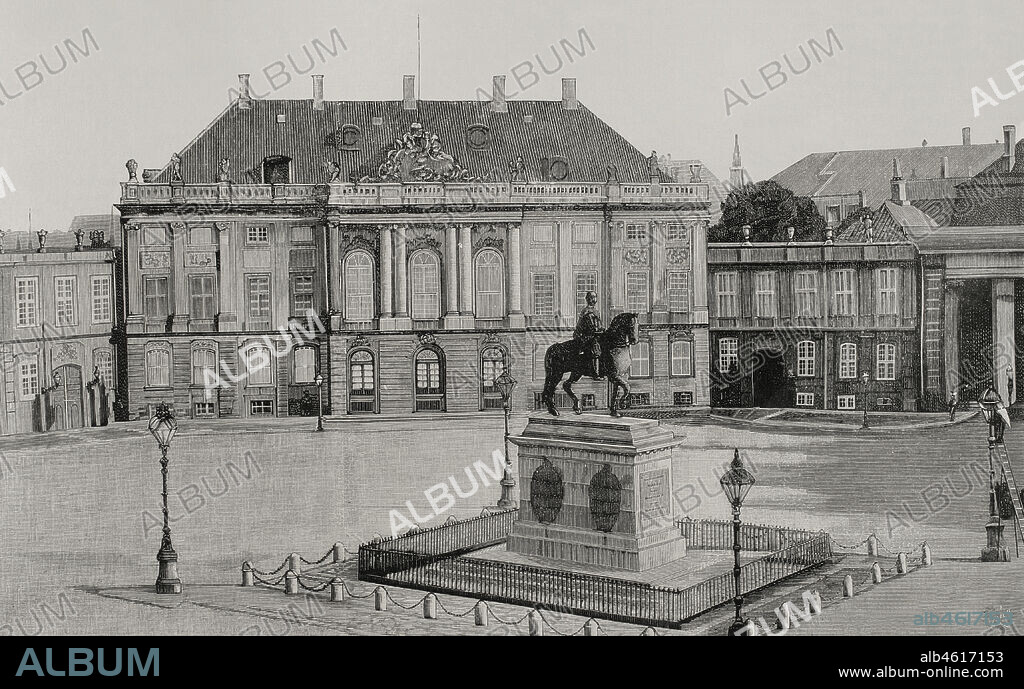 Dinamarca. Copenhague. Palacio de Amalienborg. Residencia real. Grabado por Rico. La Ilustración Española y Americana, 1898.