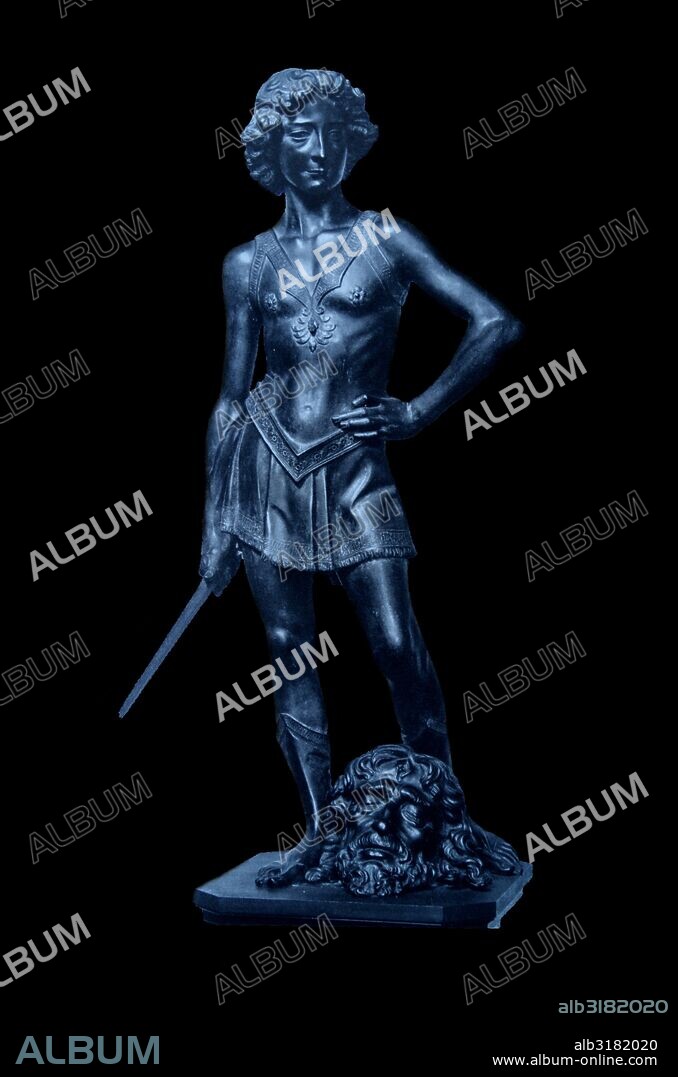 Andrea del Verrocchio's bronze statue of David, made between 1473 and 1475. It was commissioned by the Medici family. by the Italian Renaissance painter, Andrea del Verrocchio (c. 1435 – 1488).