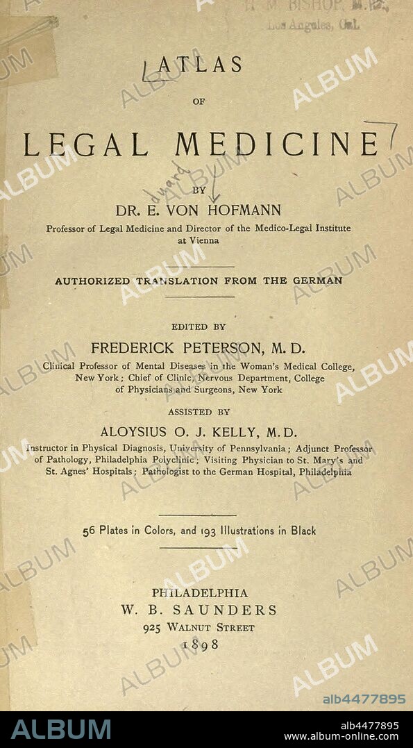 Atlas of legal medicine : Hofmann, Eduard, ritter von, 1837-1897.