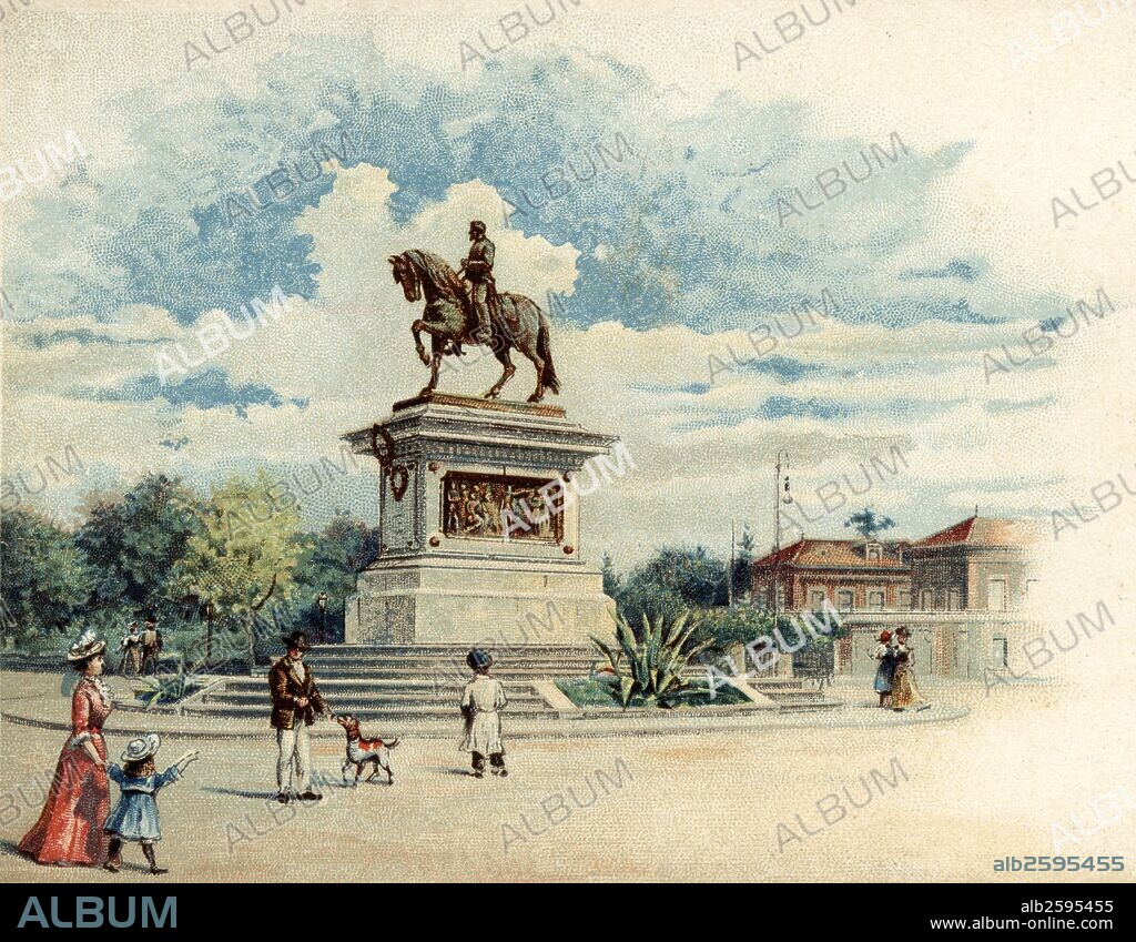 España. Catalunya. Siglo XIX. Monumento al general Prim en el parque de la Ciudadela de Barcelona. Litografía de 1895.