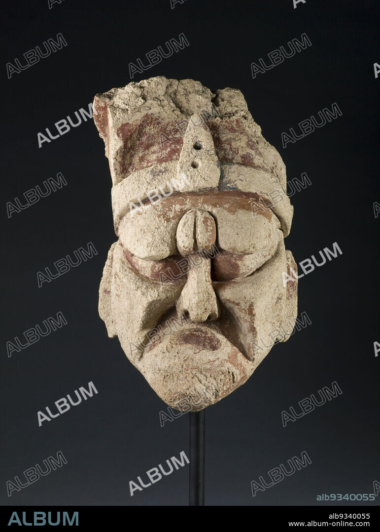 Head from a Figure, Maya, Late Classic period, 600909, c.600900, Stucco with pigment, México, North and Central America, Ceramics, 15 3/8 x 10 1/4 x 8 7/16 in. (39 x 26 x 21.5 cm).