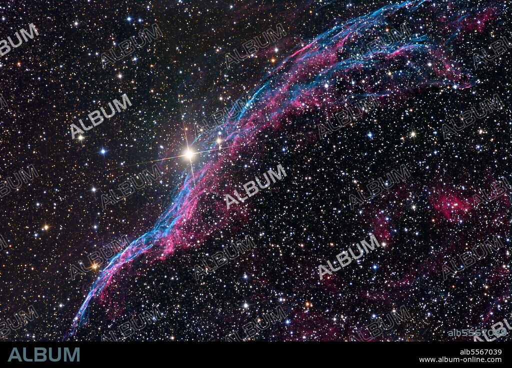 The Veil Nebula, also known as the Cygnus Loop or the Witch's Broom Nebula, is a large, relatively faint supernova remnant in the constellation Cygnus.