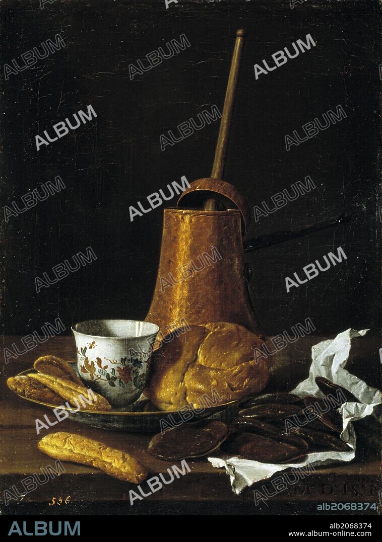 LUIS MELÉNDEZ. Luis Egidio Meléndez / 'Still Life with a Chocolate Service', 1770, Spanish School, Oil on canvas, 50 cm x 37 cm, P00929.