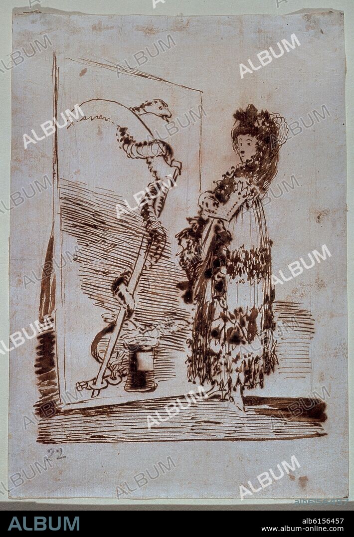 FRANCISCO DE GOYA. MUJER / SERPIENTE - TEMPERAMENTO MELANCOLICO - 1797-1798 - PLUMA Y AGUADA SEPIA.