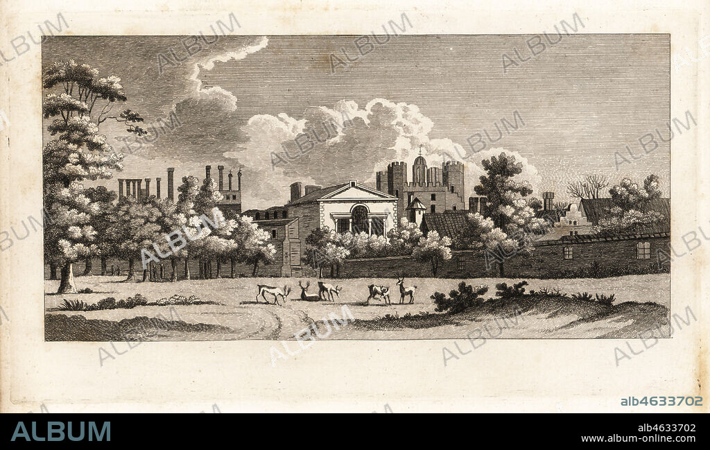 View of King Charles Is Cabinet Room, Palace of Whitehall, St. James Park. Designed by architect Inigo Jones with a Venetian window. Copperplate engraving after an illustration by Levines from Thomas Pennants Account of London, Robert Faulder, London, 1790.