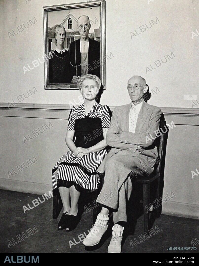 ANONYMOUS. Nan Wood Graham and Dr. Byron McKeeby, at the memorial exhibition, Gallery at the Cedar Rapids Public Library.