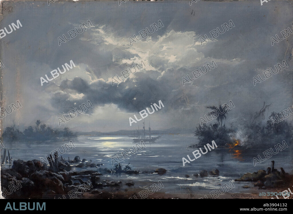 VICTOR MEIRELLES. Study for "Passage of Humaitá". Date/Period: 1886. Painting - gouache on paper.