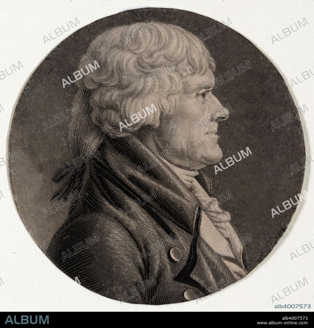 Thomas Jefferson, pub. 1806 (engraving). Jefferson (1743-1826); 3rd President of United States (1801-09); signed Declaration of Independence 1776; lived in retirement at Monticello, his plantation in Virginia; patron of literature and the arts; minister t.