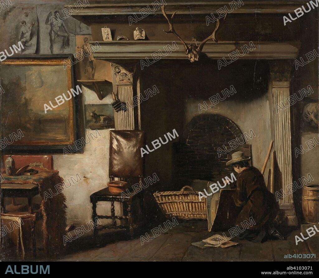 ANTON MAUVE. The Studio of the Haarlem Painter Pieter Frederik van Os. Het atelier van de Haarlemse schilder Pieter Frederik van Os. Dating: c. 1856 - c. 1857. Measurements: h 49 cm × w 61 cm.