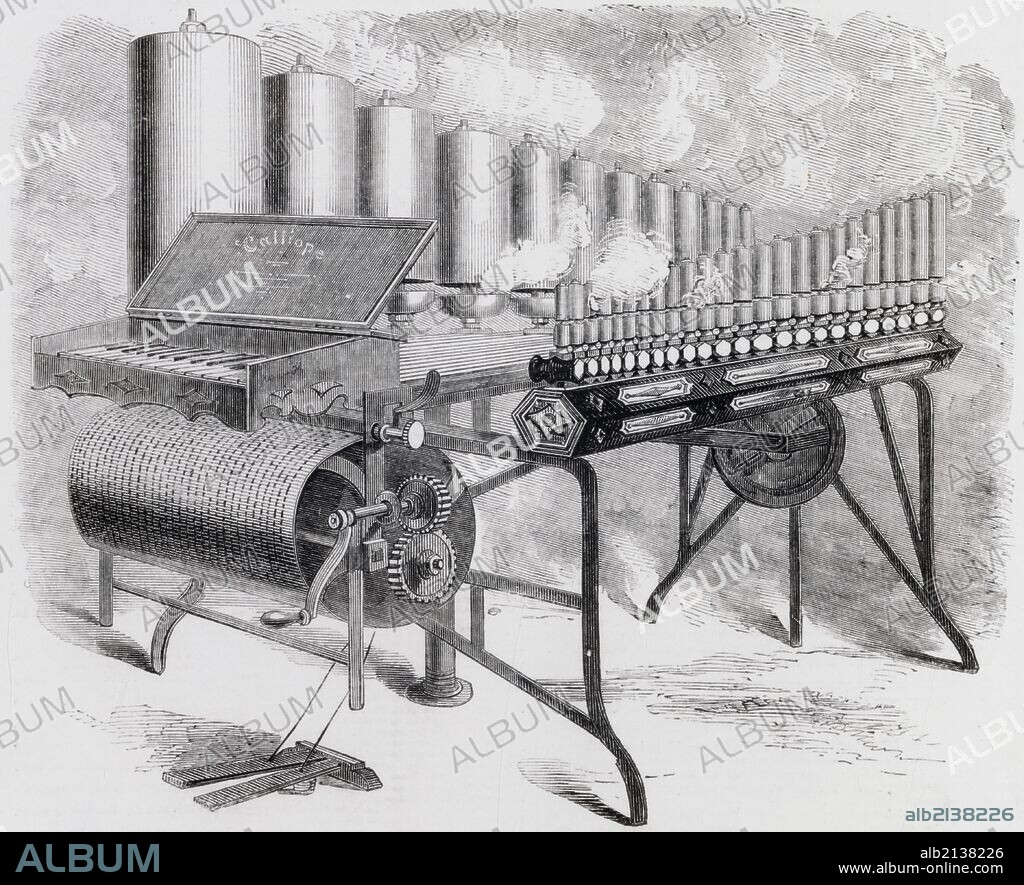 Arthur S. Denny's steam organ, the Calliope, exhibited 1859. (Photo by: Universal History Archive/UIG via Getty Images).
