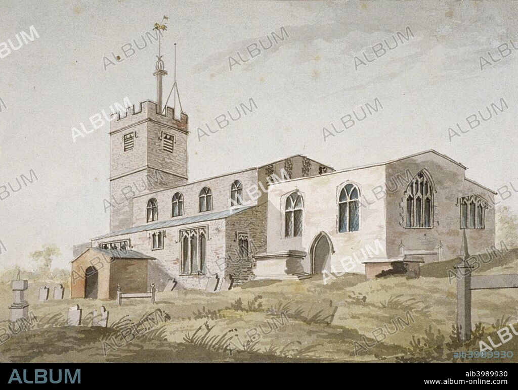 Church of St Mary, Hendon, Middlesex, c1800. Hendon is now in the London borough of Barnet.