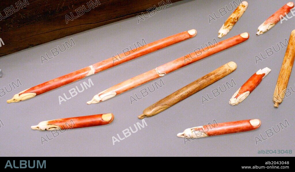 Game throw sticks. Minor arts from reign of Thutmose IV and Amenhotep. Dynasty 18, (ca 1580-1295 B.C.) Tinted ivory.