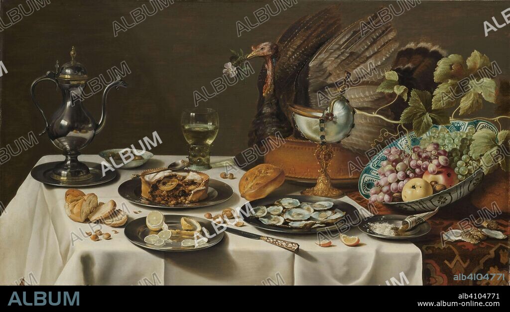 PIETER CLAESZ. (MENTIONED ON OBJECT). Still Life with a Turkey Pie. Still Life with Turkey Pie. Dating: 1627. Measurements: support: h 75 cm × w 132 cm; h 95 cm × w 154 cm × t 7.5 cm.