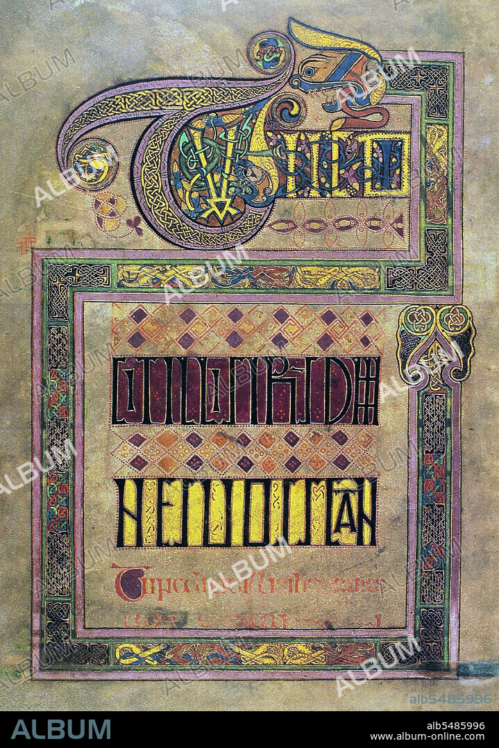 The Book of Kells (Irish: Leabhar Cheanannais) (Dublin, Trinity College Library, MS A. I. (58), sometimes known as the Book of Columba) is an illuminated manuscript Gospel book in Latin, containing the four Gospels of the New Testament together with various prefatory texts and tables. It was created by Celtic monks ca. 800 or slightly earlier. The text of the Gospels is largely drawn from the Vulgate, although it also includes several passages drawn from the earlier versions of the Bible known as the Vetus Latina. It is a masterwork of Western calligraphy and represents the pinnacle of Insular illumination. It is also widely regarded as Ireland's finest national treasure. The illustrations and ornamentation of the Book of Kells surpass that of other Insular Gospel books in extravagance and complexity. The decoration combines traditional Christian iconography with the ornate swirling motifs typical of Insular art. Figures of humans, animals and mythical beasts, together with Celtic knots and interlacing patterns in vibrant colours, enliven the manuscript's pages. Many of these minor decorative elements are imbued with Christian symbolism and so further emphasise the themes of the major illustrations. The manuscript today comprises 340 folios and, since 1953, has been bound in four volumes. The leaves are on high-quality calf vellum, and the unprecedentedly elaborate ornamentation that covers them includes ten full-page illustrations and text pages that are vibrant with decorated initials and interlinear miniatures and mark the furthest extension of the anti-classical and energetic qualities of Insular art. The Insular majuscule script of the text itself appears to be the work of at least three different scribes. The lettering is in iron gall ink, and the colours used were derived from a wide range of substances, many of which were imports from distant lands. The manuscript takes its name from the Abbey of Kells that was its home for centuries. Today, it is on permanent display at the Trinity College Library, Dublin.